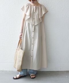 SHIPS / シップス ロング・マキシ丈ワンピース | 《予約》SHIPS any:〈洗濯機可能〉ラッフル フリル ギャザー ロング ワンピース