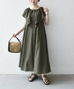 SHIPS / シップス ロング・マキシ丈ワンピース | 《予約》SHIPS any:〈洗濯機可能〉ラッフル フリル ギャザー ロング ワンピース