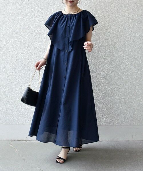 SHIPS / シップス ロング・マキシ丈ワンピース | 《予約》SHIPS any:〈洗濯機可能〉ラッフル フリル ギャザー ロング ワンピース | 詳細14