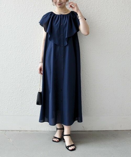 SHIPS / シップス ロング・マキシ丈ワンピース | 《予約》SHIPS any:〈洗濯機可能〉ラッフル フリル ギャザー ロング ワンピース | 詳細15
