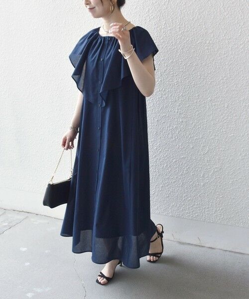 SHIPS / シップス ロング・マキシ丈ワンピース | 《予約》SHIPS any:〈洗濯機可能〉ラッフル フリル ギャザー ロング ワンピース | 詳細16