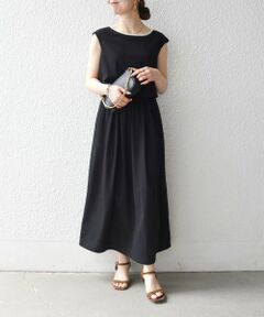 SHIPS / シップス ロング・マキシ丈ワンピース | 《予約》SHIPS any:〈洗濯機可能〉ブラウジング バイカラー フレンチスリーブ ワンピース