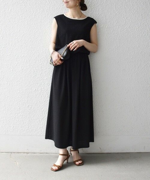 SHIPS / シップス ロング・マキシ丈ワンピース | 《予約》SHIPS any:〈洗濯機可能〉ブラウジング バイカラー フレンチスリーブ ワンピース | 詳細1