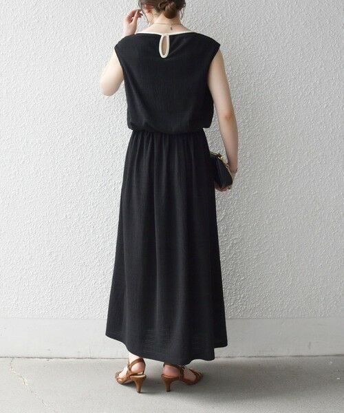 SHIPS / シップス ロング・マキシ丈ワンピース | 《予約》SHIPS any:〈洗濯機可能〉ブラウジング バイカラー フレンチスリーブ ワンピース | 詳細3