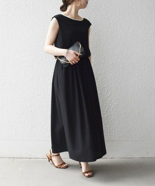 SHIPS / シップス ロング・マキシ丈ワンピース | 《予約》SHIPS any:〈洗濯機可能〉ブラウジング バイカラー フレンチスリーブ ワンピース | 詳細4