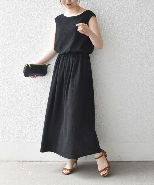 SHIPS / シップス ロング・マキシ丈ワンピース | 《予約》SHIPS any:〈洗濯機可能〉ブラウジング バイカラー フレンチスリーブ ワンピース | 詳細5