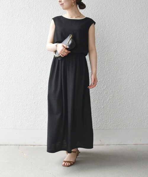 SHIPS / シップス ロング・マキシ丈ワンピース | 《予約》SHIPS any:〈洗濯機可能〉ブラウジング バイカラー フレンチスリーブ ワンピース | 詳細6