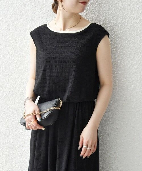 SHIPS / シップス ロング・マキシ丈ワンピース | 《予約》SHIPS any:〈洗濯機可能〉ブラウジング バイカラー フレンチスリーブ ワンピース | 詳細8