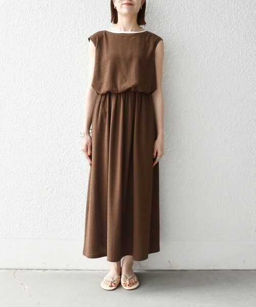 SHIPS / シップス ロング・マキシ丈ワンピース | 《予約》SHIPS any:〈洗濯機可能〉ブラウジング バイカラー フレンチスリーブ ワンピース | 詳細27