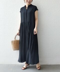 SHIPS / シップス ロング・マキシ丈ワンピース | 《予約》SHIPS any:〈手洗い可能〉ドット バンドカラー フレンチ プリーツ ロング ワンピース