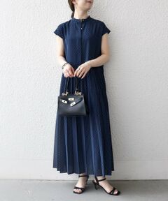 SHIPS / シップス ロング・マキシ丈ワンピース | 《予約》SHIPS any:〈手洗い可能〉ドット バンドカラー フレンチ プリーツ ロング ワンピース