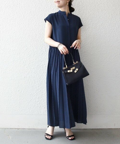 SHIPS / シップス ロング・マキシ丈ワンピース | 《予約》SHIPS any:〈手洗い可能〉ドット バンドカラー フレンチ プリーツ ロング ワンピース | 詳細6