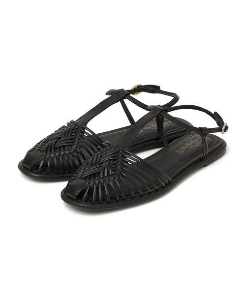 SHIPS / シップス サンダル | HOSIS: ナローストラップ フラット サンダル（ブラック）