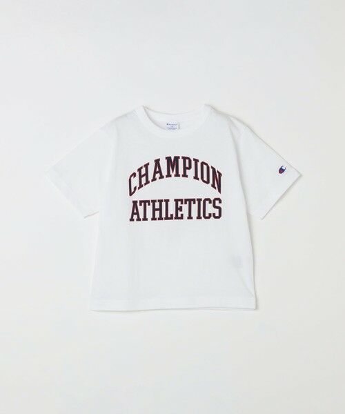 SHIPS / シップス Tシャツ | Champion:〈洗濯機可能〉アスレチック プリント Tシャツ<KIDS>（ホワイト）