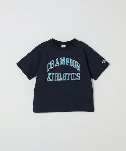 SHIPS / シップス Tシャツ | Champion:〈洗濯機可能〉アスレチック プリント Tシャツ<KIDS>（ネイビー）