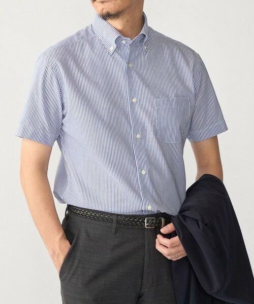 SHIPS / シップス シャツ・ブラウス | SHIPS:〈接触冷感〉ICE COTTON パナマ ストライプ ボタンダウン 半袖 シャツ（ネイビー）