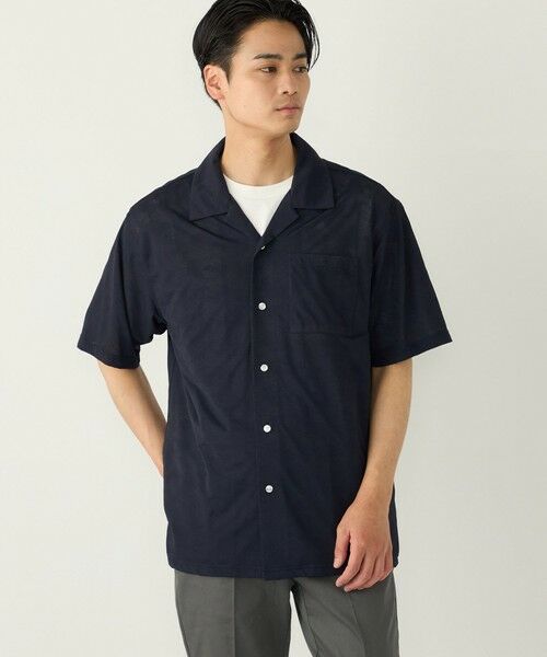 SHIPS / シップス シャツ・ブラウス | SHIPS Colors:〈接触冷感〉カット ジャカード オープンカラー シャツ（ネイビー）