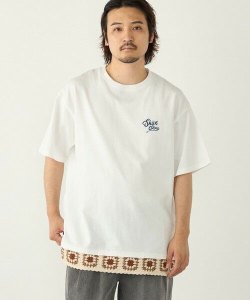 SHIPS / シップス Tシャツ | 《予約》【WEB限定】SHIPS Colors:クロシェニット ロゴ刺繍 Tシャツ◆（オフホワイト）