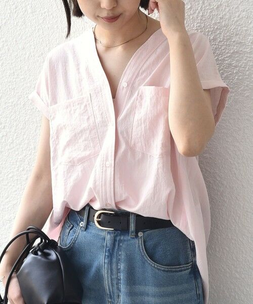 SHIPS / シップス シャツ・ブラウス | 《予約》SHIPS Colors:〈手洗い可能〉ワッシャー Vネック フレンチスリーブ シャツ◆（ピンク）