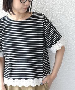 SHIPS / シップス Tシャツ | 《予約》SHIPS Colors:〈洗濯機可能〉リンク レース コンビ TEE◆