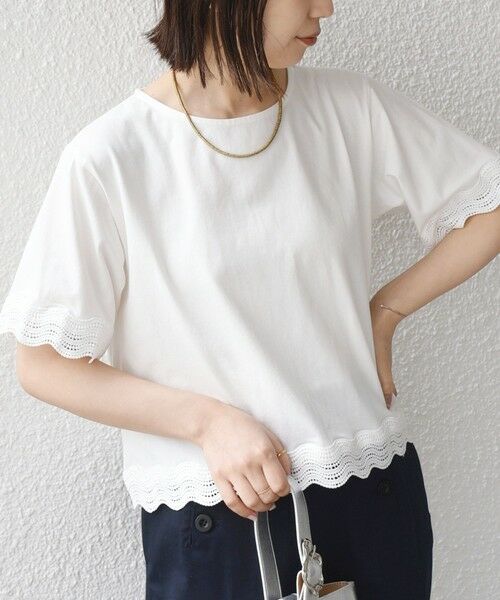 SHIPS / シップス Tシャツ | 《予約》SHIPS Colors:〈洗濯機可能〉リンク レース コンビ TEE◆（オフホワイト）