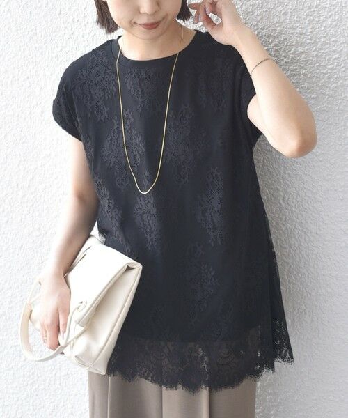 SHIPS / シップス カットソー | SHIPS Colors:〈手洗い可能〉フリンジ レース レイヤード TEE（ブラック）
