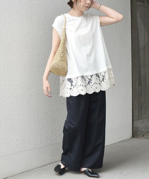 SHIPS / シップス カットソー（半袖以外） | SHIPS Colors:〈手洗い可能〉レースヘム フレンチスリーブ チュニック | 詳細7