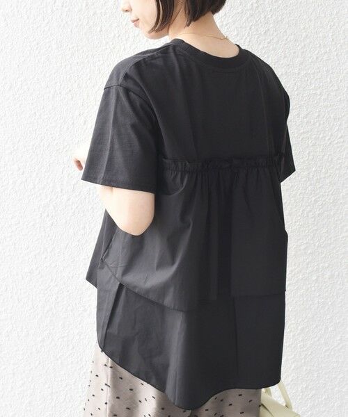 SHIPS / シップス Tシャツ | SHIPS Colors:〈手洗い可能〉バックティアード デザイン カットソー（ブラック）