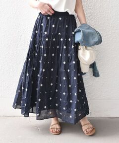 SHIPS / シップス ロング・マキシ丈スカート | 《予約》SHIPS Colors:〈手洗い可能〉幾何 エンブロイダリー オーガンジー スカート◆