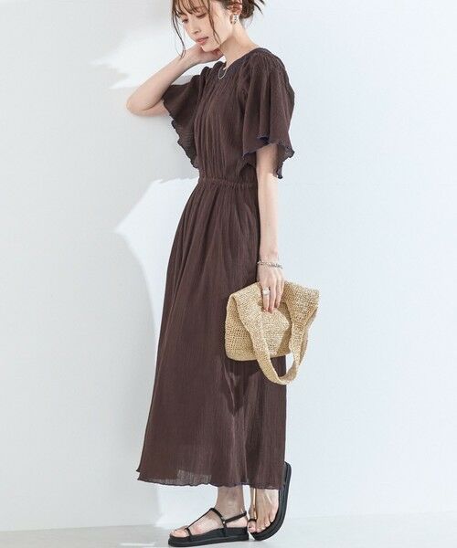 SHIPS / シップス ロング・マキシ丈ワンピース | 《予約》SHIPS Colors:〈手洗い可能〉楊柳 エンブロイダリー ワンピース◆（ブラウン）