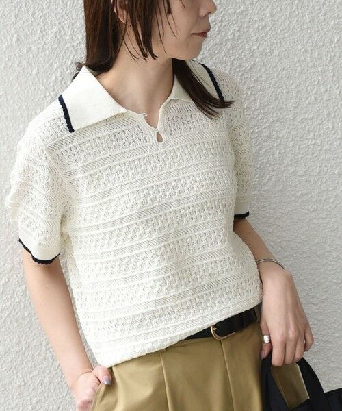 SHIPS / シップス ニット・セーター | 《予約》SHIPS Colors:〈手洗い可能〉透かし編み ポロ ニット◆（オフホワイト）