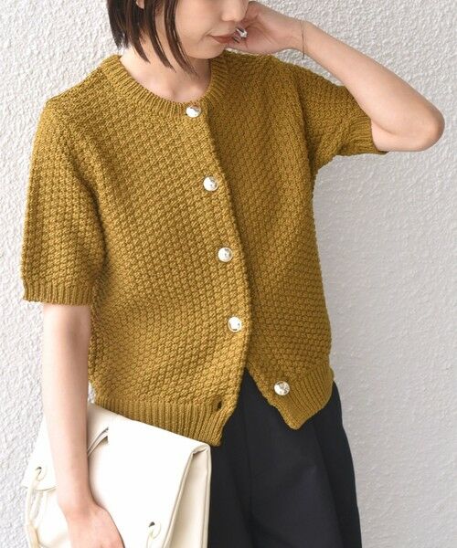 SHIPS / シップス カーディガン・ボレロ | 《予約》SHIPS Colors:〈手洗い可能〉リンクス ステッチ 5分袖 ニット ジャケット◆（キャメル）