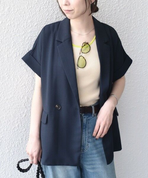 SHIPS / シップス テーラードジャケット | 《予約》SHIPS Colors:〈手洗い可能〉クリスピー ダブルブレスト 5分袖 ジャケット2◆（ネイビー）