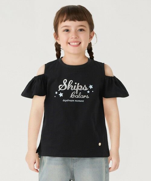 SHIPS / シップス Tシャツ | 《予約》SHIPS Colors:100〜140cm /〈洗濯機可能〉オープンショルダー Tシャツ◆（ブラック）