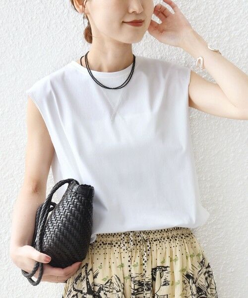 SHIPS / シップス カットソー | 《予約》〈接触冷感/UVカット〉ガゼット デザイン 裾 ラウンド TEE（オフホワイト）