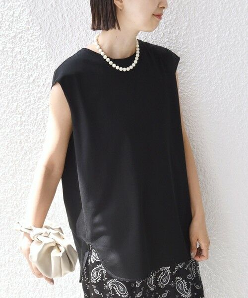 SHIPS / シップス カットソー | 《予約》〈接触冷感/UVカット〉ガゼット デザイン 裾 ラウンド TEE（ブラック）