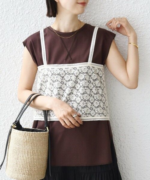 SHIPS / シップス カットソー | 《予約》〈接触冷感/UVカット〉ガゼット デザイン 裾 ラウンド TEE（ブラウン）