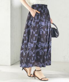 SHIPS / シップス ロング・マキシ丈スカート | 《予約》〈手洗い可能〉サッカー プリント タック ギャザー スカート