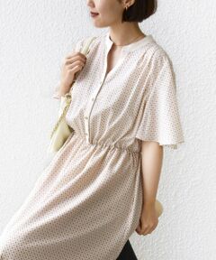 SHIPS / シップス ロング・マキシ丈ワンピース | 〈手洗い可能〉プリント キーネック フレア スリーブ 半袖 ワンピース