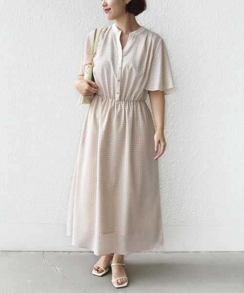 SHIPS / シップス ロング・マキシ丈ワンピース | 〈手洗い可能〉プリント キーネック フレア スリーブ 半袖 ワンピース | 詳細5