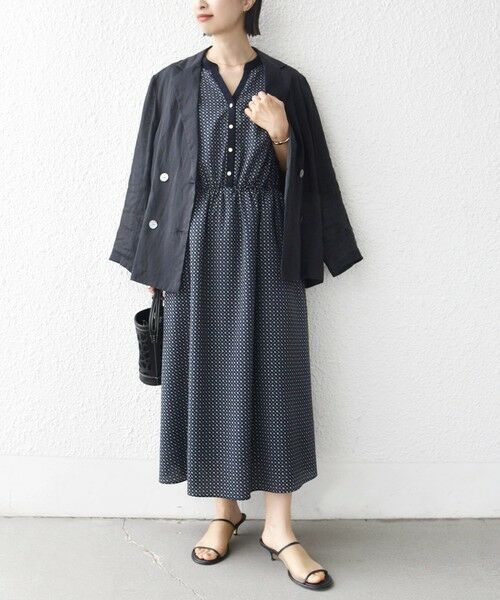 SHIPS / シップス ロング・マキシ丈ワンピース | 〈手洗い可能〉プリント キーネック フレア スリーブ 半袖 ワンピース | 詳細20
