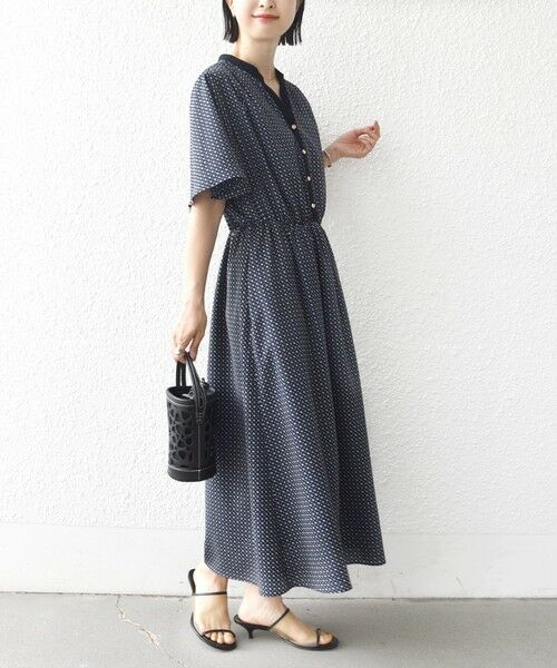 SHIPS / シップス ロング・マキシ丈ワンピース | 〈手洗い可能〉プリント キーネック フレア スリーブ 半袖 ワンピース | 詳細26