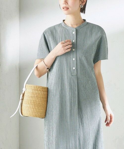 SHIPS / シップス ロング・マキシ丈ワンピース | 《予約》〈手洗い可能〉ACAR バンピー チェック ワンピース（グリーン）