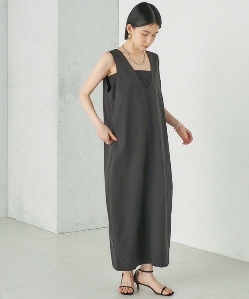 SHIPS / シップス ロング・マキシ丈ワンピース | 《予約》Wai＋:〈接触冷感 / 吸水速乾 / 洗濯機可能〉タイプライター コクーン ワンピース（ブラック）