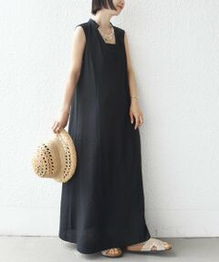 SHIPS / シップス ロング・マキシ丈ワンピース | 《予約》【WEB限定】〈手洗い可能〉レーヨン 麻 ステッチ デザイン Vネック ワンピース
