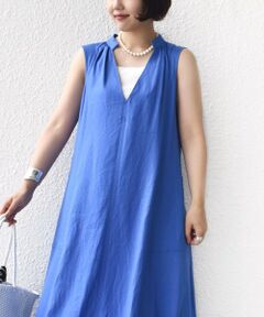 SHIPS / シップス ロング・マキシ丈ワンピース | 《予約》【WEB限定】〈手洗い可能〉レーヨン 麻 ステッチ デザイン Vネック ワンピース