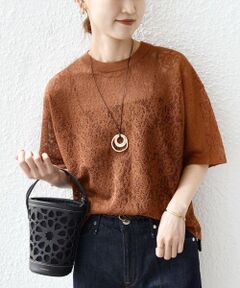 SHIPS / シップス カットソー | 《予約》〈手洗い可能〉レース ジャカード ショートスリーブ カットソー