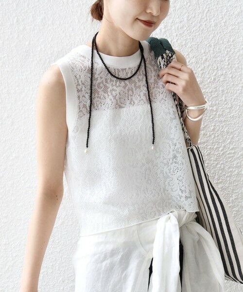 SHIPS / シップス カットソー（半袖以外） | 《予約》〈手洗い可能〉レース ジャカード 2WAY ノースリーブ カットソー | 詳細8