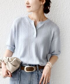 SHIPS / シップス ニット・セーター | 《予約》【WEB限定】〈手洗い可能〉ペーパー ヘンリーネック アイレット ニット