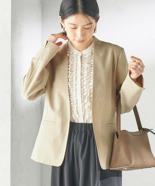 SHIPS / シップス ノーカラージャケット | 〈洗濯機可能/接触冷感/吸水速乾〉FUNCTION カラーレス ジャケット(セットアップ対応可)(ベージュ)